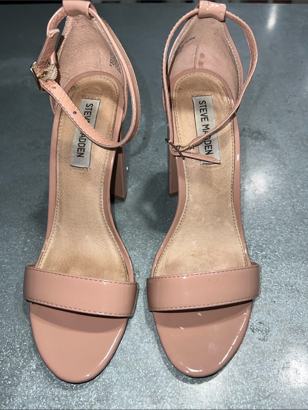 Steve Madden Nude Pink Patent Ankle-Strap Block Heels